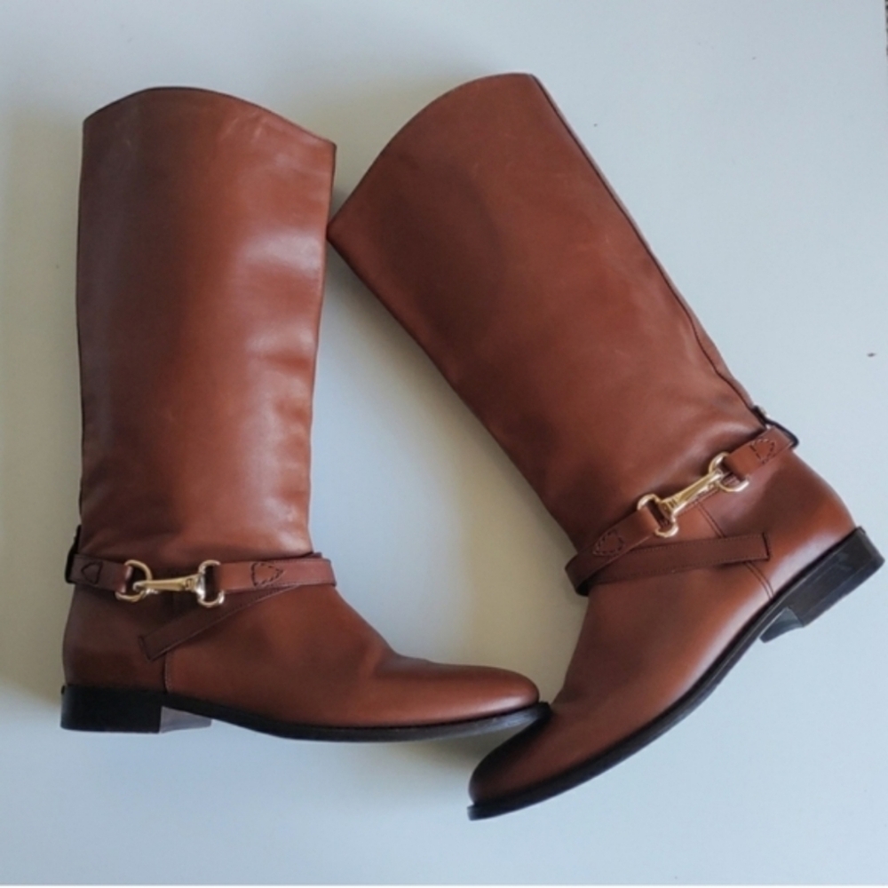 Burberry Women's Buckle Detail Tall Leather Boot Brown Size 39